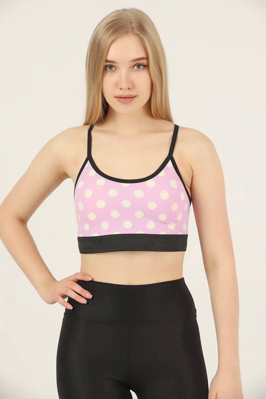 Women's Print Detail Active Wear Sports Bra Digital Printed Polka Dots