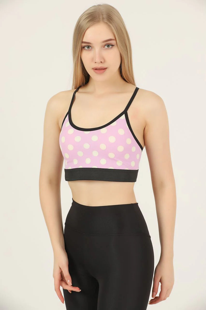 Women's Print Detail Active Wear Sports Bra Digital Printed Polka Dots