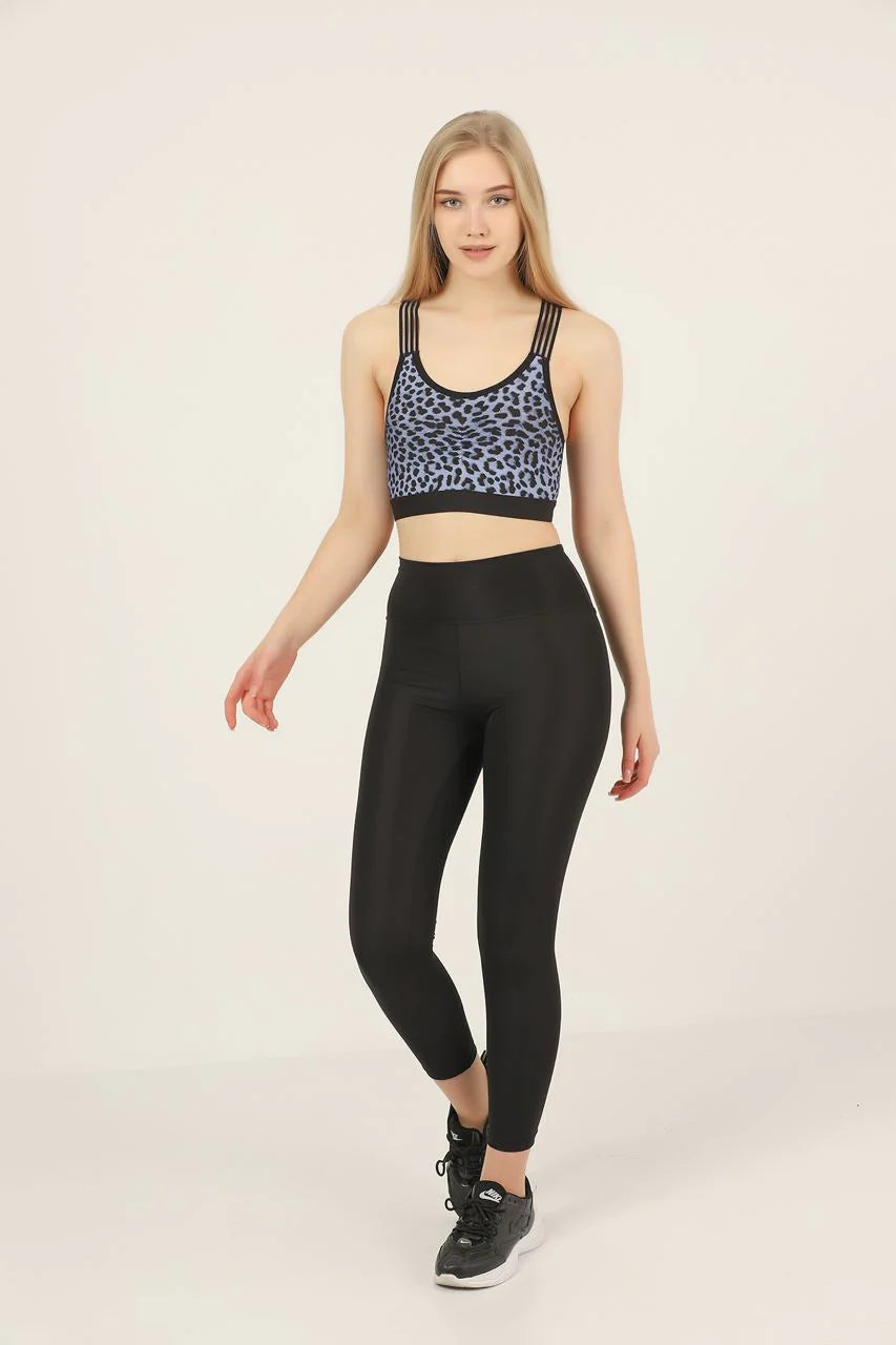 Women's Digital Print Detail Active Wear Sports Bra Blue Leopard