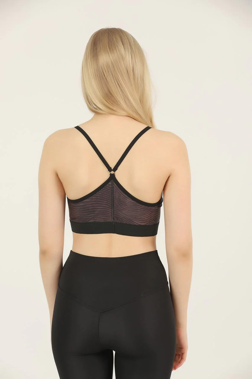 Women's Digital Print Detail Active Wear Sports Bra in Black