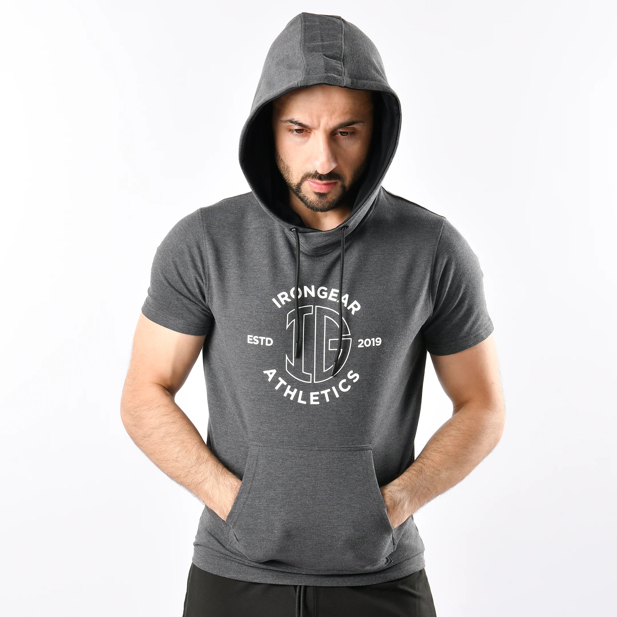 Athletic Short Sleeve Hoodie - Charcoal Grey